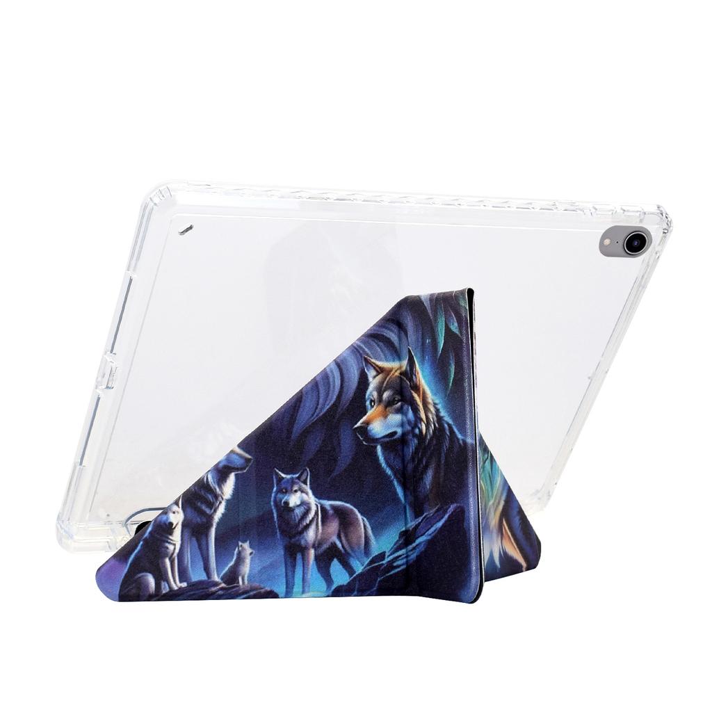 For iPad (2025)/10.9 (2022) Case Y-Fold Stand Pattern Print Leather+Clear Acrylic Tablet Cover with Pencil Holder