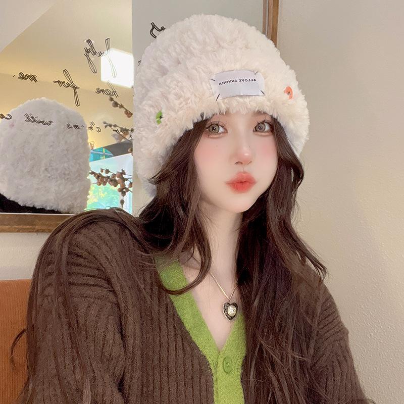 Female ear protection warm versatile knitted hat autumn and winter fluffy plush hat