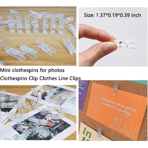 100pcs Photo Clips Mini Transparent Plastic Clear Paper Clips Mini Clothes P for Photos String Fairy Lights (100)