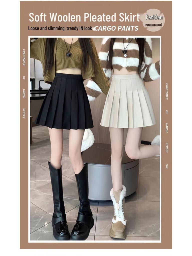 Маленькая юбка А-силуэта с высокой талией из смесовой шерсти с плиссировкой для осени/зимы