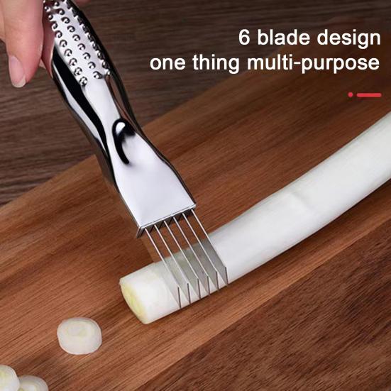 Onion Slicer Stainless Steel Cutter with Sheath 6-Blade Green Onion Shredder for Quick Even Shredding Non-Slip Handle