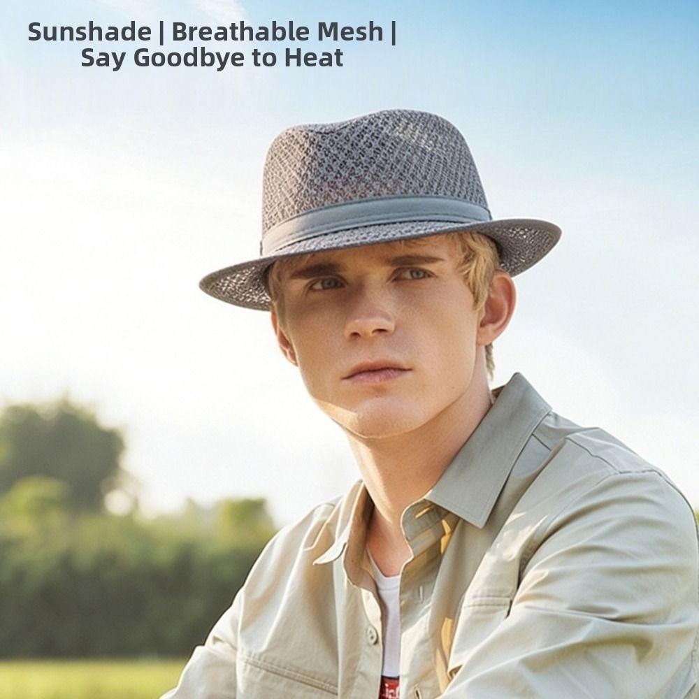 Mesh Western Cowboy Hat Breathable Jazz Fedora Hats New Roll Brim Cowgirl Cap Outdoor Riding