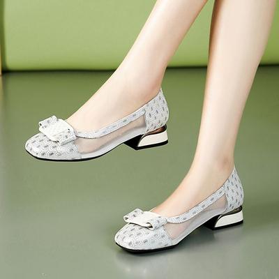 Сетчатые Полые Дышащие С Бантом На Низком Каблуке Элегантные Туфли с Круглым Носком для Женщин Удобные Высококачественные Новейшие Стильные Женские Туфли