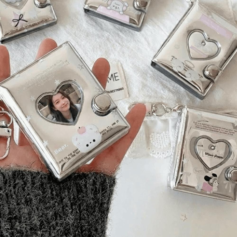 Silver Glossy Photo Cards Storage Book Clear Pocket Album Keychain INS Mini Photo Album Daily Use