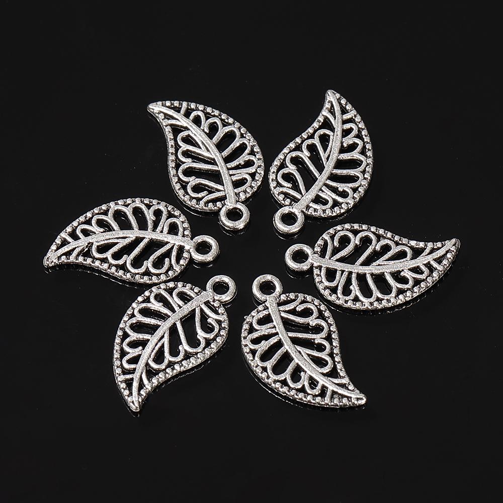 50pcs 17x9mm Tree Leaf Charms Pendants Small Metal Leaf Pendants for Bracelet Accessories Jewelry Findings Making Wholesale DIY