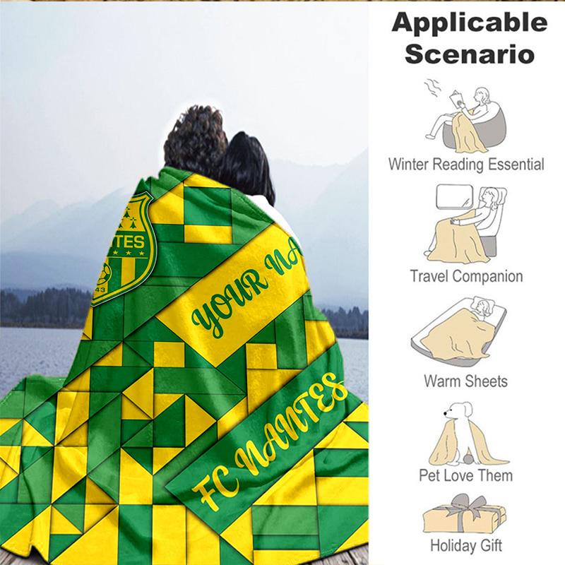 Custom Name Fc Nantes Crest Design Blanket Bedding Blanket for Women Men, Soft Throw Blankets for Couch,Bed, picnic, Christmas gifts
