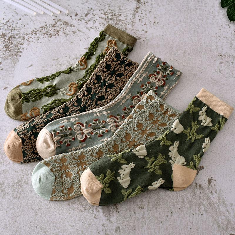 3/4/5/6PCS New Fashion Harajuku Retro Woman Socks Novelty Ethnic Print Kawaii Cute Socks Cotton Casual Breathable Ladies Girls Funny Socks