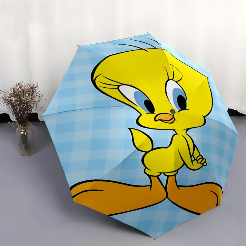 Looney Tunes Tweety Bird Automatic Open/Close Umbrella   Compact Travel Umbrella, 8 Rib Heavy Duty Construction, Ideal Gift, 126