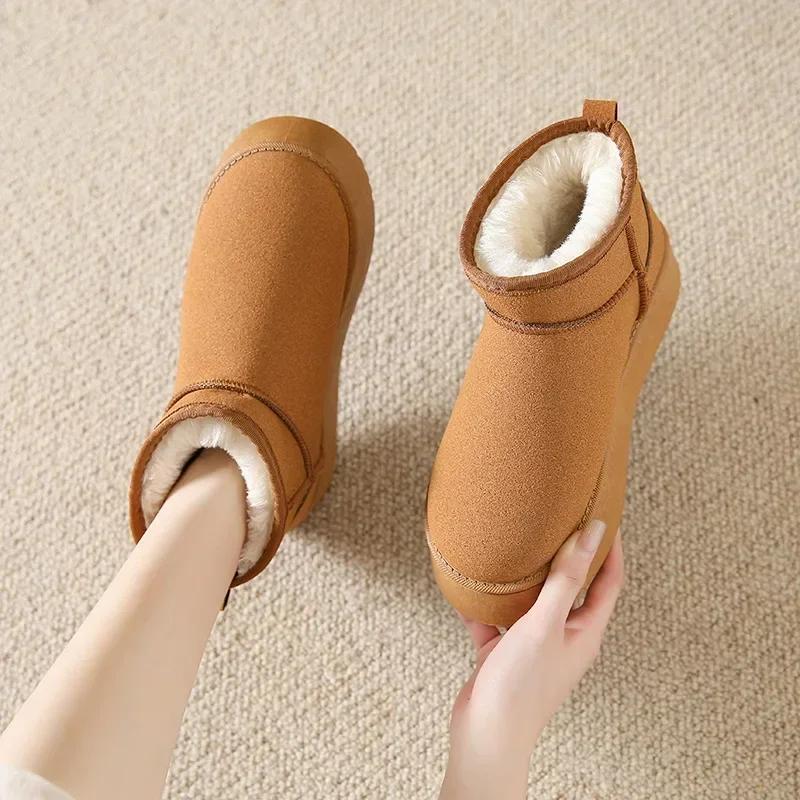 Зимние женские короткие плюшевые теплые зимние ботинки, повседневная обувь, новые замшевые ботильоны «Челси» на плоской подошве, женская обувь на платформе, Botas