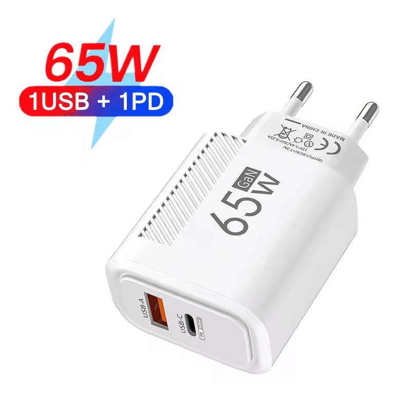 USB PD Зарядное устройство 65 Вт GaN Зарядное устройство Type C Быстрая зарядка Адаптер Зарядное устройство EU/US Штекер Настенный адаптер Для 16 Samsung Huawei