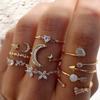 9 Pcs/Set Lady Ring Set Diverse Shapes Rhinestone Decor Star Moon Butterfly Heart
