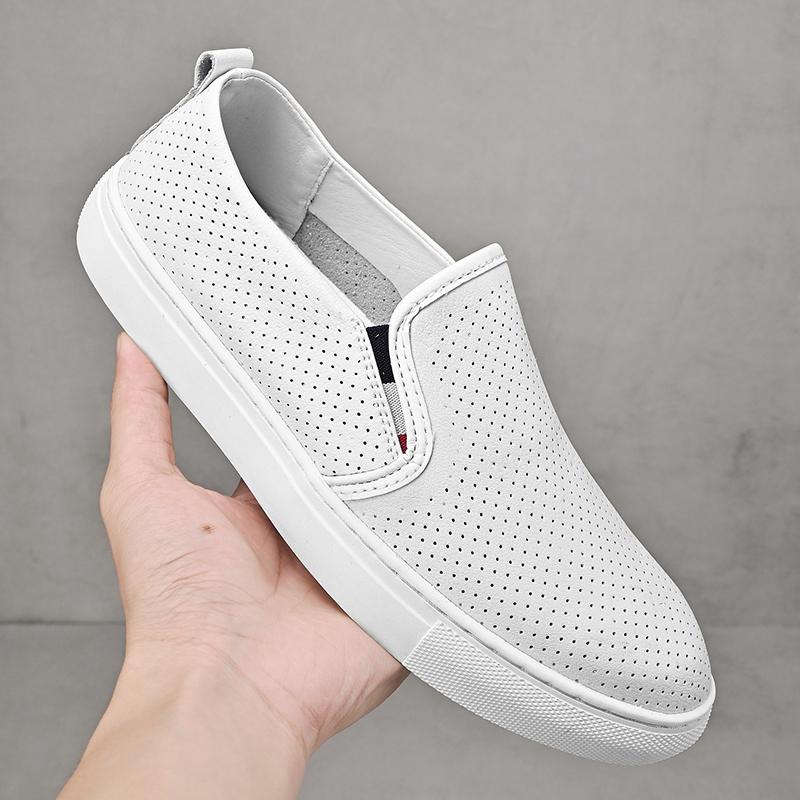 Men's Casual Shoes Slip-On Loafers Low Breathable Light Fashion Shoes for Men Walking White Shoes Zapatos De Hombre Hollow Out