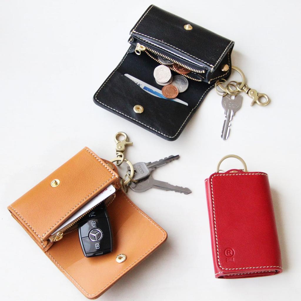 Key Case Smart Key with Card Holder Coin Purse Genuine Leather Tochigi Leather Smart Key Case Key Holder Brand Made in Japan Leather Black [Porco