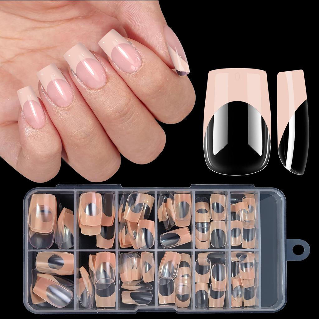120pcs/box Acrylic French False Nails Medium Length Square Armor Full Cover Nail Tips Removable Mixed Size Press On Nails