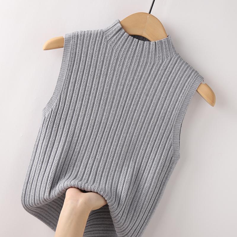 Летний трикотаж без рукавов, джемпер с высоким воротом, футболка, женский однотонный повседневный жилет в рубчик, облегающий крой