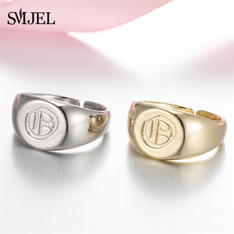 SMJEL Gothic Initial Letter Rings Silver Color Ancient Old English Rings Alphabet Personalize Jewelry Family Christmas Gifts