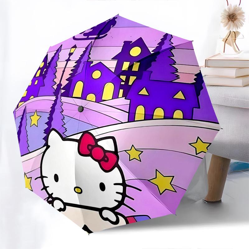 1pc Hello Kitty Christmas Edition Automatic Opening/Closing Umbrella with Foldable Design, 8-Rib Iron Frame Outdoor Umbrella, Festive Gift for Fans, T