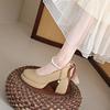Mary Jane Shoes Women's Spring New Bow Pearl One-word Strap High Heels Thick Heel Single Shoes