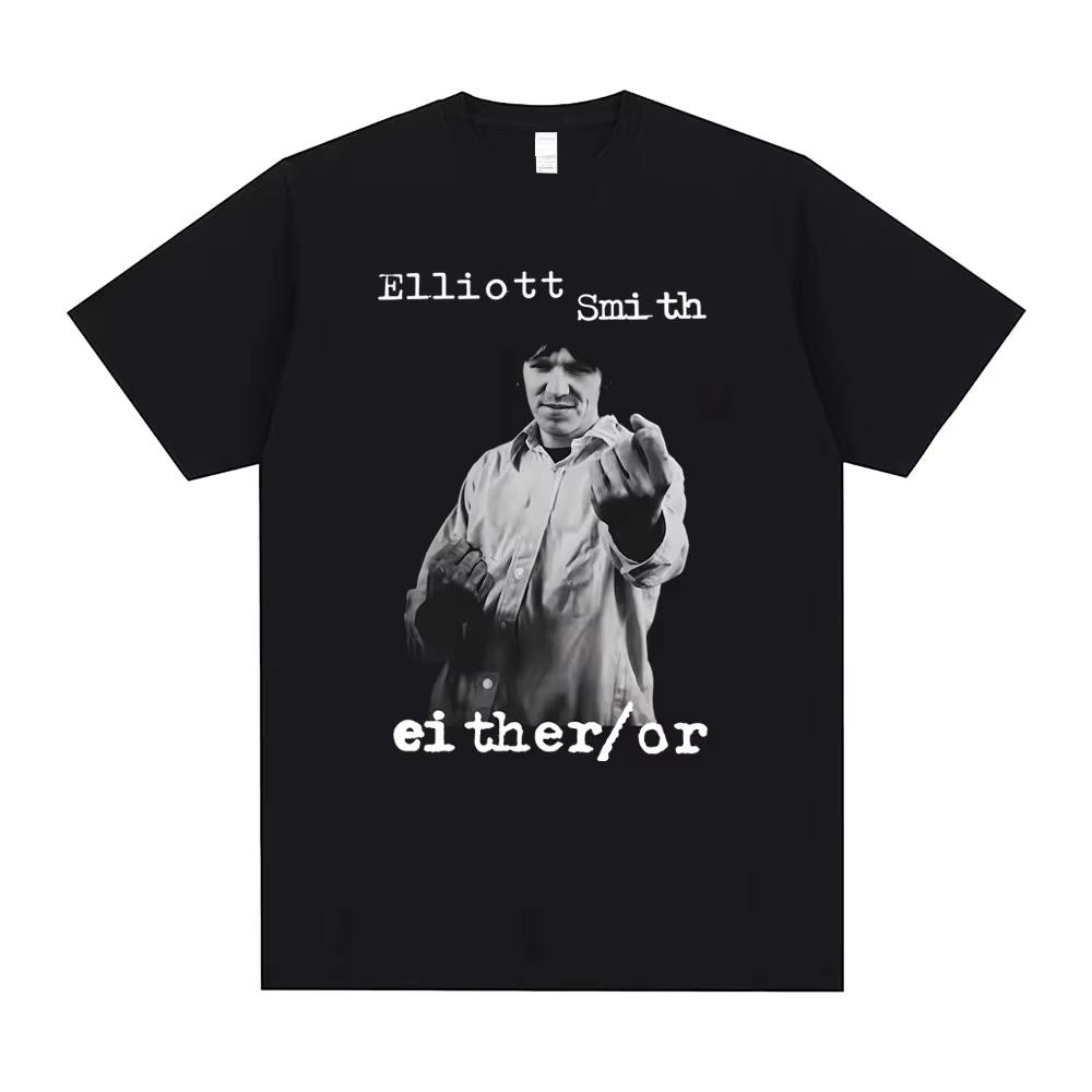 Singer Elliott Smith Ei Ther Or Graphic Tshirt Unisex Fashion Vintage Oversized T Shirts Unisex Casual Cotton Tshirts Streetwear