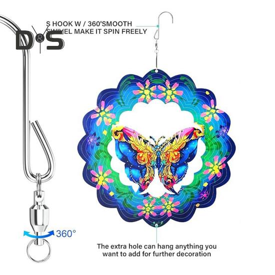 3D Animal Wind Spinner Decoration with Hook Indoor Outdoor Garden Yard Porch Colorful Turtle Butterfly Rooster Dragonfly Flower Wind Chime Hanging