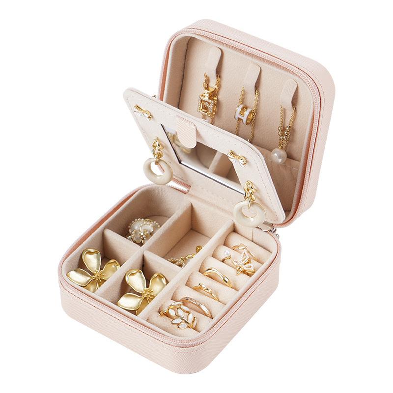 Portable Square Jewelry Box with Mirror European-American Style Travel Storage for Necklace Stud Earrings Ring-Cross-Border