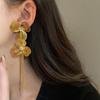 1Pair Exaggerated Unique Metal Flower Tassel Long Drop Earrings For Women Girls Personalized Earrings Daily Accessories Gifts