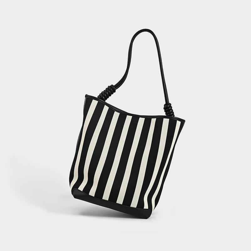 Women Tote Bag Striped SOFT Leather Casual Fashionable Simple Shoulder Bag Large Capacity Purses and Handbags Female Bucket Bags