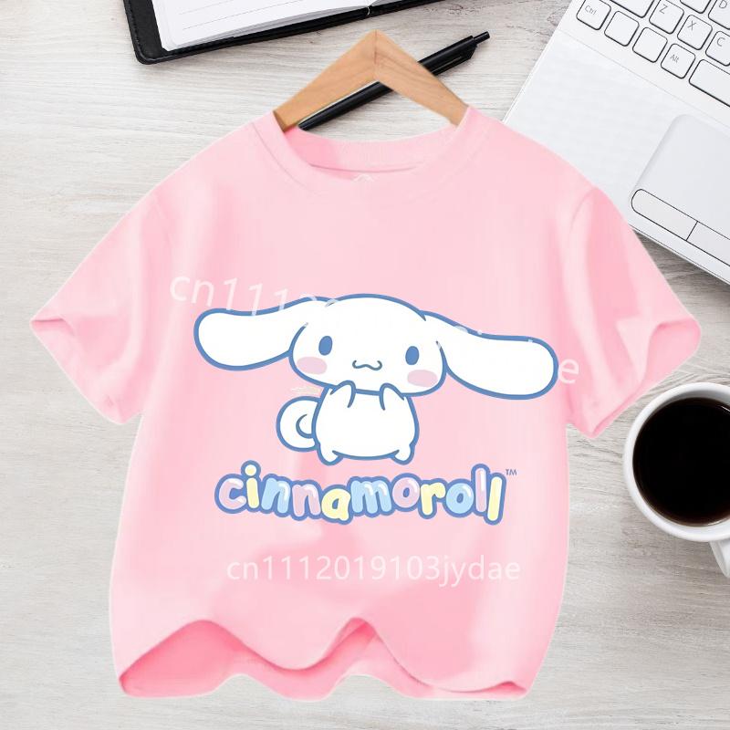 Kids Short Sleeve Streetwear 2026 Summer Casual Clothes Kawaii Gift Cute Cinnamoroll Girl Tshirt Cotton Anime Print Tee Shirt