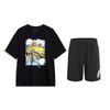 Li Ning Cartoon Big Logo Trendy Comfortable Fashion Short Sleeve Casual Sports Suit Unisex Suit Black YHSU221-1+YKSU157-2