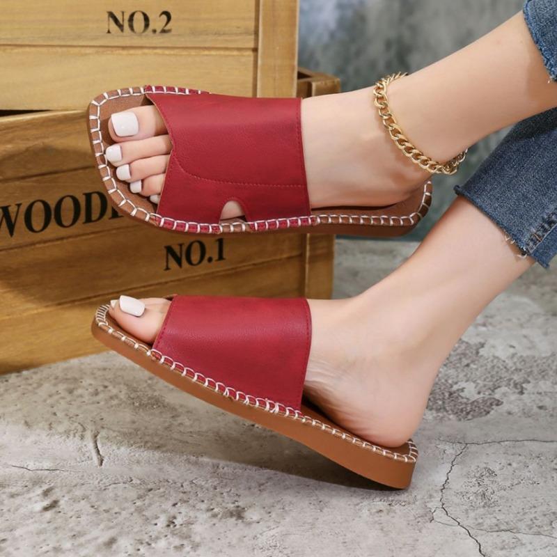 Летние новые плоские туфли с квадратным носком и одним словом, женские уличные сандалии, тапочки