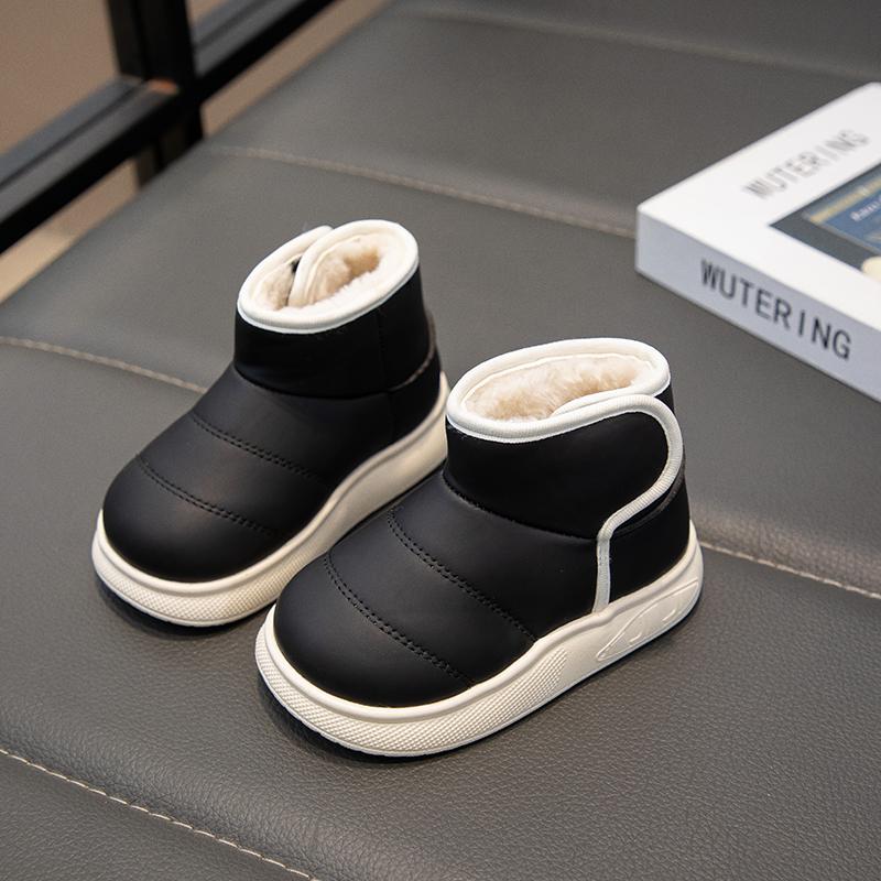 Детские короткие ботинки, детские кожаные зимние ботинки, нескользящие, для мальчиков и девочек, толстые, теплые, плюшевые, меховые ботинки, нескользящие, простые, 2024, зимние новые
