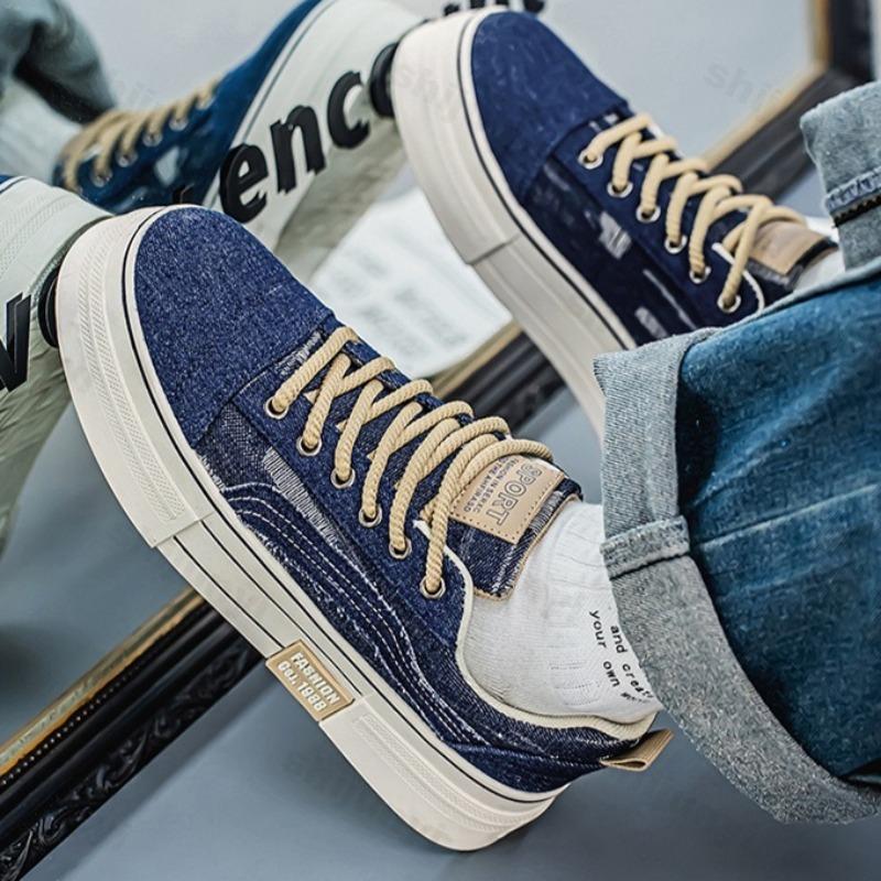 Мода Мужская Мода Тренд Толстая Подошва Повседневная Джинсовая Обувь 2025 Осень Мелкий Вырез Удобные Нескользящие На Шнуровке Массивные кроссовки