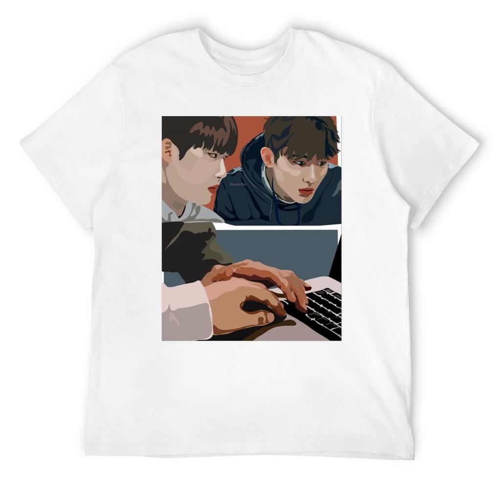 Our Dating Sim BL Office Romance Collage - Red Blue T-Shirt Graphics Shirts Men