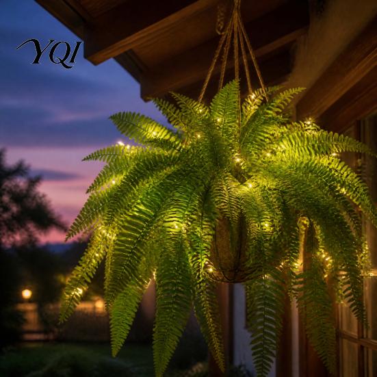 Maintenance Free Fake Greenery Lighted Artificial Fern Plant, Pre-Lit Faux with Warm LED Decor for Living Room String Lights, Indoor Outdoor