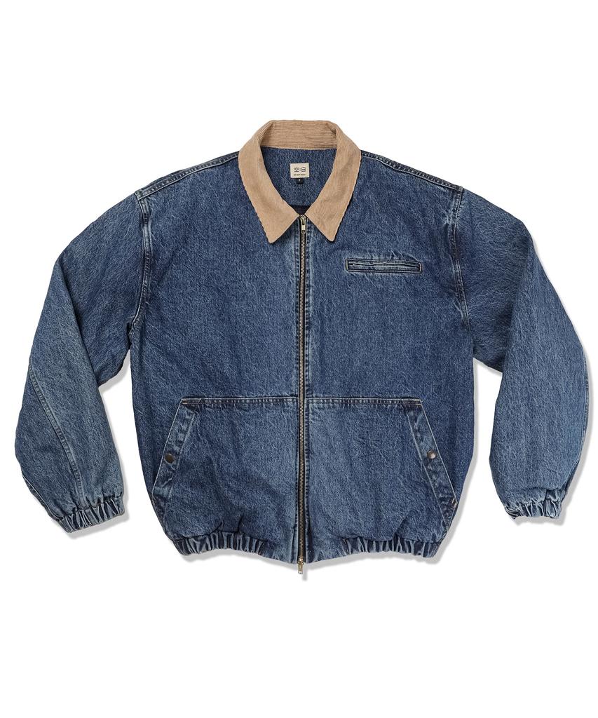 Gongbaek Corduroy Collar Denim Swing Jacket_Damage Blue