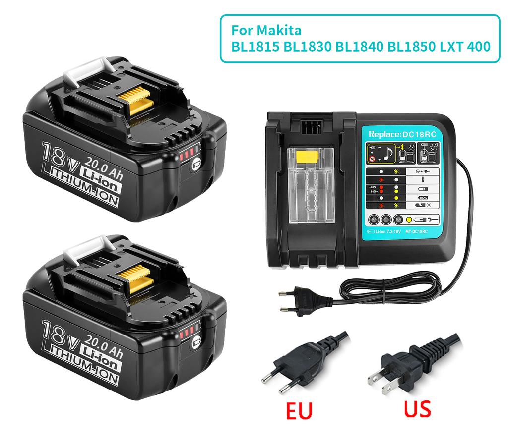 18V 20000mAh Rechargeable Power Tools Battery for Makita with LED Li-ion Replacement LXT BL1860B BL1860 BL1850+3A Charger