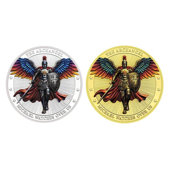 1/3/5Pcs Archangel Michael Challenge Coin Double-sided Carved Metal Medal Commemorative Medallion Round Collection Coin Home Office Desk Decoration