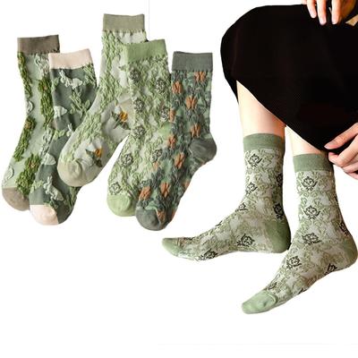 Crew Floral Warm Cotton Casual Cute Odor For School and Set of 5 [WETURAST] Женские носки, Носки, Носки, Вышивка, Хлопок, Носки, Носки, Носки,
