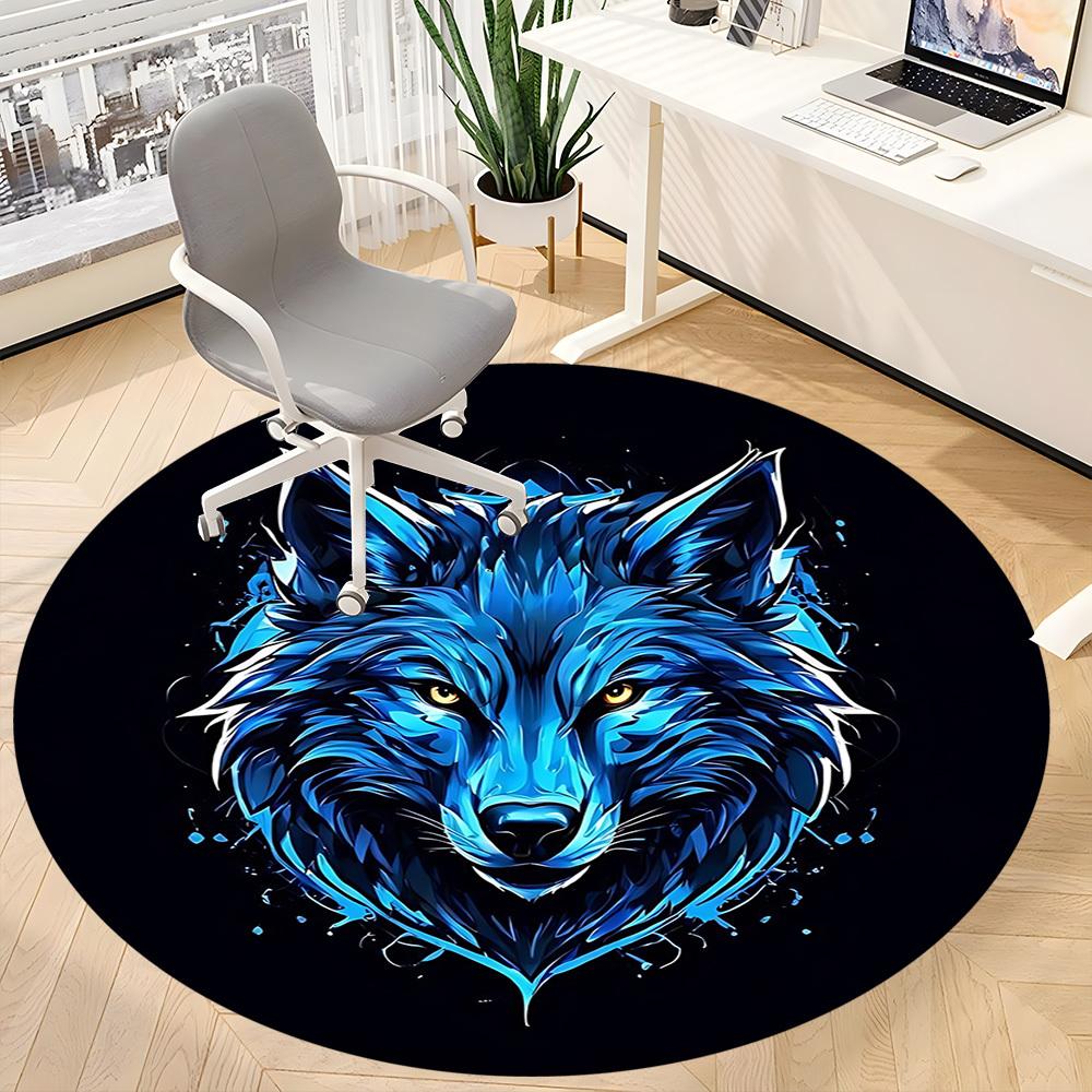 1pc Wolf Head Chair Carpet for Office, Round Non-Slip Durable Large Size Office Carpet, Suitable for Office, Beautiful Decoration