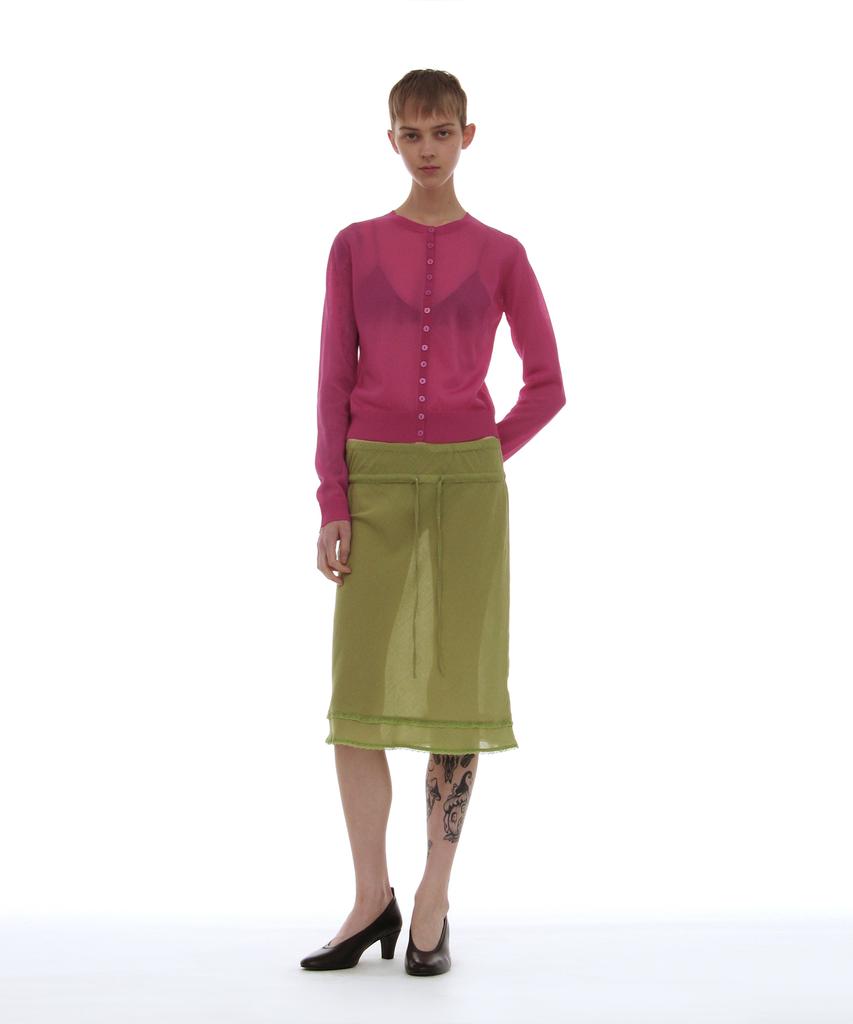 Partimento Woman Pwc Lace Trim Overlay Midi Skirt_Green