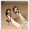 Women's Pu Band Cross Strap Kitten Heel Open Toe Sandals Elegant Ladies Slim Daily Dress Pumps Plus Size 34-39 Shoes Hot