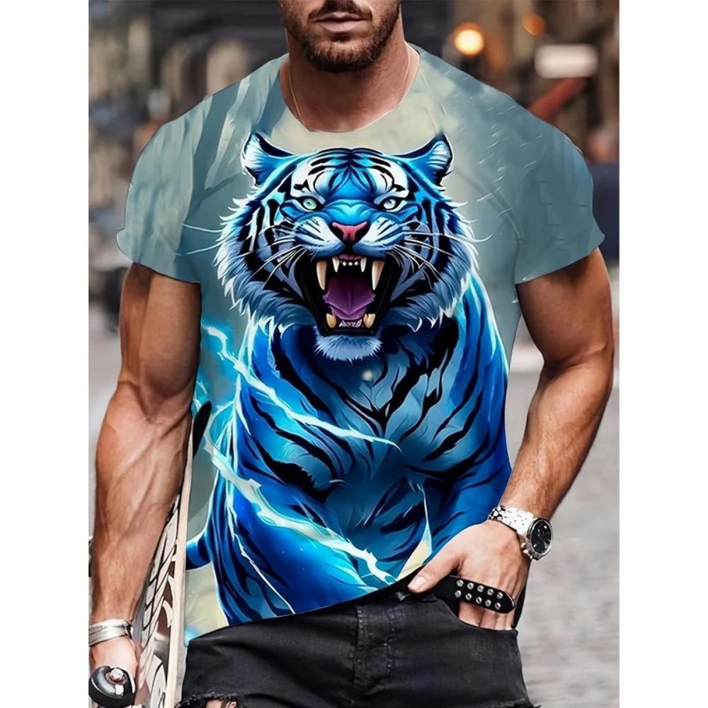 Модная мужская свободная футболка с животным принтом, с коротким рукавом, круглым вырезом, одежда в уличном стиле