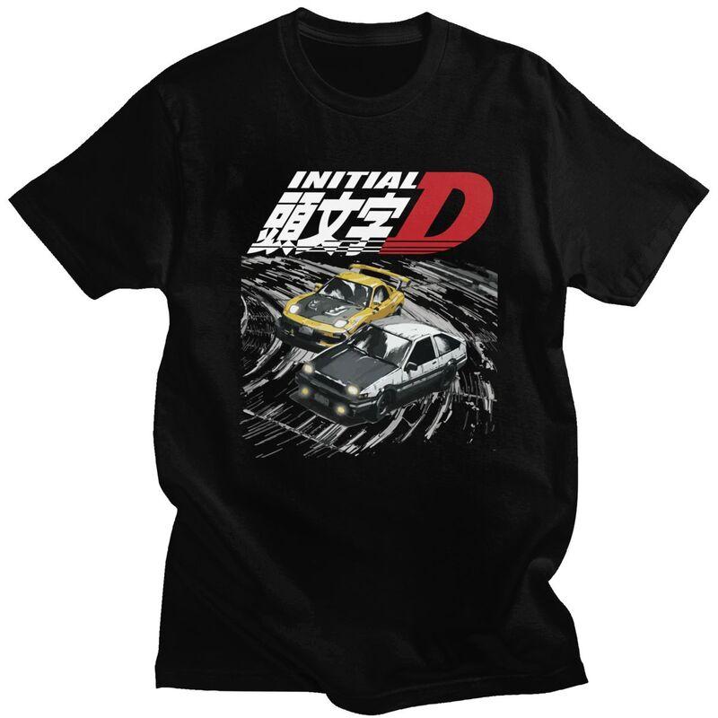 Мужские футболки с принтом Аниме Горные Гонки Initial D, 100% Хлопок, Футболки с Короткой Рукавой, Одежда