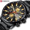 Black Gold Watch for Men Fashion Quartz Sports Wristwatch Chronograph Clock Date Watches Stainless Steel Male Watch 8351