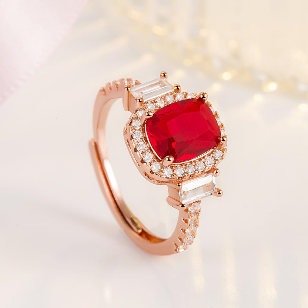 2025 Trend Red Open Diamond Ring Female Light Luxury Full Diamond Imitation Natural Ruby Ring Index Finger Ring