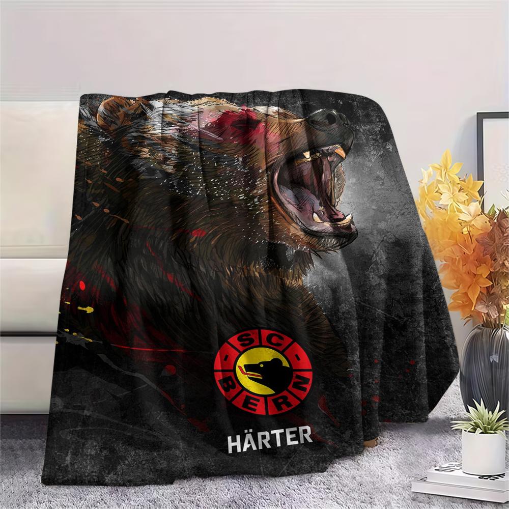 1PC SC Bern Hockey Team Print Flannel Blanket, High quality Comfortable for All Seasons, Home Decor, Warmth and Comfort, Perfect for Christmas Gifts