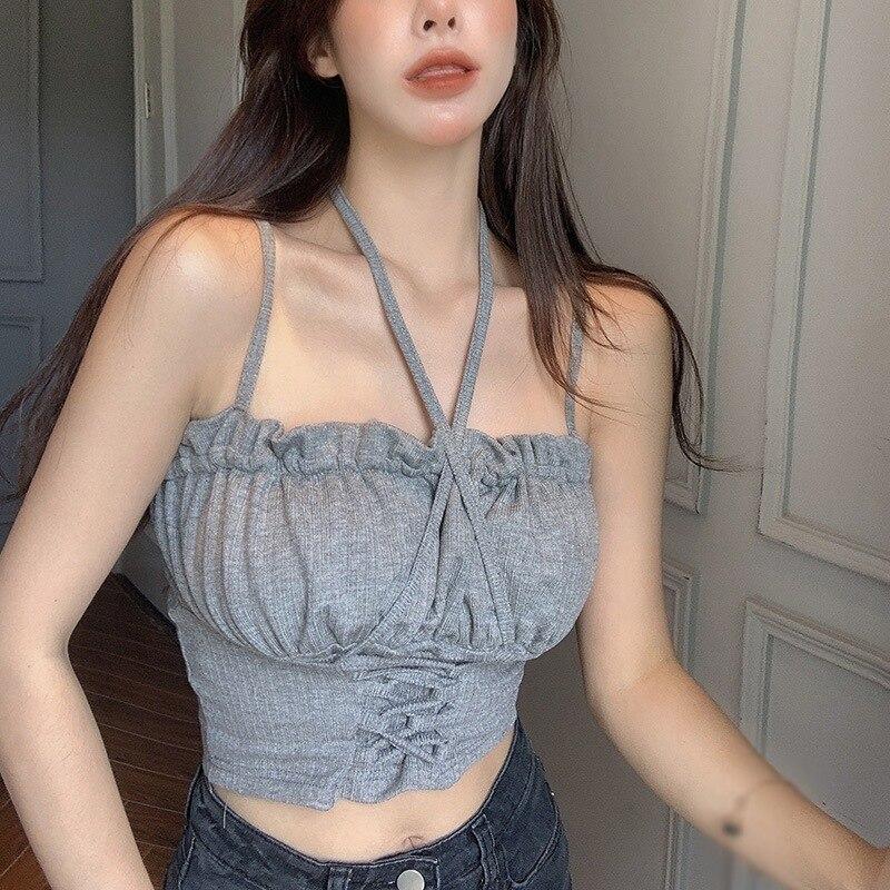 Летние тонкие майки с лямкой на бретельках, сексуальные вязаные камзолы, женский летний укороченный топ