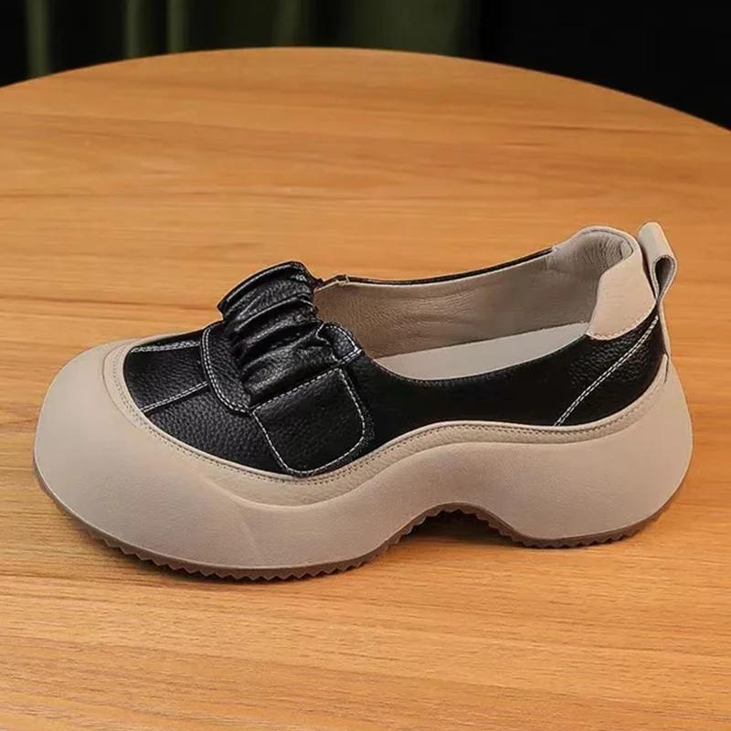 Женские туфли на платформе с неглубокой подошвой, дизайнерские туфли на среднем каблуке, повседневная обувь, осень 2024, новая спортивная обувь для ходьбы, женские туфли