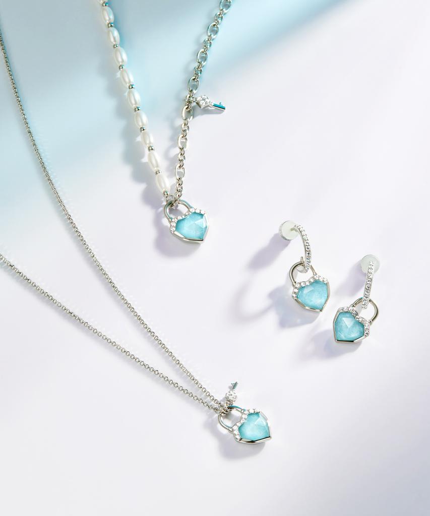 Lola Rose Heart Lock Amazonite Pendant Silver Chain Pearl Necklace