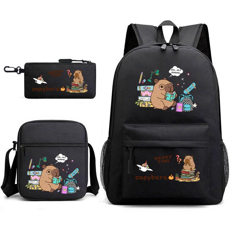 New Kapibara Student School Bag Fashion Popular Backpack Shoulder Bag Pencil Bag Three-piece Set